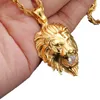 Fashion Jewelry 316L Stainless Steel 18k Gold Plated Lion Head Biker Pendant Charms With White Crystals Stone Rope Chain2559082