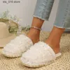 Tofflor Pearl Decor New Women Thick Bottom Pleated Design Slippers Winter Leopard lyxiga inomhus Baotou Cotton Slippers Home Slippers T230828