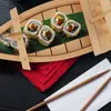 Servis uppsättningar sushi båt sashimi serverar maträtt bricka bambu bestick trä stora form bordsdekor