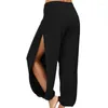 Pantalons pour femmes décontracté solide creux taille élastique été haute fente Harem doux Sport Leggings femmes vêtements de gymnastique entraînement jambe large