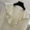 Women's Blouses Classic Runway Female Rayon Solid Shirt Dress Fashion Retro V-Neck Ruffle Edge Design Slim Blouse Elegant Women Clothes