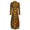 Casual jurken Tijgerstreepprint leggingjurk Street Fashion Sexy V-hals Elegante chiffon lange mouw vestido groot formaat