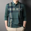 Mens Polos MLSHP Long Sleeve Plaid Polo Shirts Spring Autumn Business Casual Male High Quality Simple Man Tees 3XL 230829