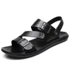 Slippers Brown Men Summer Sandals Genuine Leather Dual-use Wear Method Flat Bottom Comfortable Anti-slip Beach