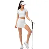 Vestidos de trabalho feminino yoga fitness lazer esportes falso saia de tênis de duas peças correndo culottes nu apertado manga curta terno de duas peças