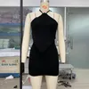 Vestidos de trabalho irregular sem costas malha 2 peças define feminino halter pescoço colheita superior e cintura alta mini saia terno verão yk2 vestido