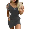 Casual Dresses Y2K Diamond Hollow Out Kurzarm Kleid Frauen Sommer Übergroßer Reißverschluss Crewneck Shirt Sexy Slim Bodycon Party