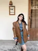 Women's Leather Brown Design Niche Jacket Female Retro Loose Suit In Autumn Winter 2023 Hong Kong