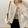 Jaquetas femininas simples temperamento o pescoço mulheres jaqueta single-breasted solto all-match bolso design tops manga longa tweed casaco curto mulher