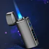 Lighters Metal USB Triple Torch No Gas Window LED Lighter 3 Jet No Gas Cigar Three Turbo Windproof Powerful BBQ Spray Gun Kitchen Pipe Lighter SFG0