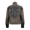 Herrenjacken D.F Punk Herren Braune Freizeitjacke Biker Ledermäntel Windjacke Männliche Modemantel Metalldekoration Partykleidung