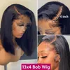 13x4 Bob Transparent Lace Frontal 5x5 Closure Straight Pre Plucked Bleached Knots Remy 13x6 Front Wig Human Hair