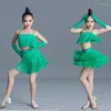 Escenario desgaste completo con flecos ropa de baile latino niñas borlas verdes faldas superiores vestido niños cha rumba traje de competencia xs6404