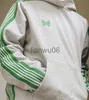 Men's Hoodies Sweatshirts 2023 Grey Green Webbing Needles Hoodie Men Women 11 High Quality Webbing Stripe Embroidery Butterfly Needles Pullover J230829