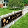 Black Gold Happy Birthday Banner Party Decoration Baby Shower Background Decor Bunting Garland Banners Hanging Flags HKD230829