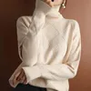 Suéter feminino de caxemira com gola alta, outono inverno, camisa larga de lã de pinho, camisa inferior de malha 230829