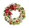 1.8 Inch Silver/Gold Plated Wreath and Christmas Brooch with Crystals and Red Bow Gift Pins