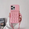 Roze kaartzak telefoonhoesjes dames mode luxe merk handtas hoesje iPhone cover voor iPhone 14 14Plus 14Pro 14ProMax 13 12 Pro Max