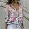 Polos femininos mulheres manga longa flor camisa moda gradiente borboleta impressão tops casual senhora único breasted moletom