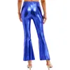 Pantalon femme Look mouillé brillant métallisé taille moyenne bas évasé couleur unie Flare pantalon à fond cloche Clubs de danse