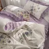 Conjuntos de ropa de cama 100% algodón francés Vintage Gardenia impresión princesa conjunto flores rurales volantes edredón funda nórdica ropa de cama fundas de almohada 230828