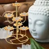 Candle Holders Ghee Lamp Holder Temple Candleholder Metal Candlestick Table Tray Altar Lotus Rack Stainless Steel Fireplace