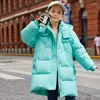 Down Coat Girls Fashion Jackets Winter Med-length Thick Warm Snowsuit Children's Clothes For Teenagers Casual Hoodied Tops 4-12 Y