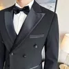 Men's Suits Wedding Dress Color Block Collar Suit Jacket Pants Vest Business Double Breasted Casual Sports 3 Piece Set