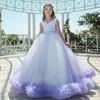 Girl Dresses Luxury Ball Gown Flower V-Neck Fluffy Tulle Sleeveless Girls Pageant Gowns First Holy Communion Party
