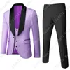 Abiti da uomo Blazer Custom Made Uomo Smoking da sposo lilla e nero Scialle Bavero Groomsmen Matrimonio Uomo Giacca Pantaloni Gilet Cravatta D59 230828