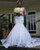 الثياب الحضرية المثيرة Vestidos de novia sirena con cuello redondo manga larga appliques Africanos tul Cuentas 230828