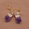 Boucles d'oreilles à clous pour femmes, bijoux délicats, cadeau, pierre naturelle violette, vraie perle, faites à la main, printemps 2023