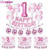 37Pcs Pink Number 1 2 3 4 5 6 7 8 9 Years Old Balloons Happy Birthday Party Decorations Kids Baby Girl Princess 15 16 18 30 40