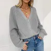 Sudaderas con capucha para mujer, suéter holgado de corte liso con cuello en V, cárdigan de punto con botones y manga acampanada, Top informal a la moda 2023