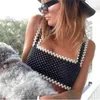 Women's Tanks Sexy Black Crochet Pearls Straps Crop Tops For Women Trendy Boho Sleeveless Bralette Party Festivals Vest Short Shirt