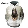 Hoodies masculinos casuais pastor alemão animal cão impressão 3D em torno do pescoço com capuz tops camiseta casal