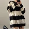 Women's Sweaters 2023 Spring Autumn Womens O-Neck Striped Femme Bottoming Oversized Frayed Lady Pullover Casual Woman Clothing