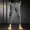 Mens Light Luxury Outdoors Sports Jeans Wear-proof Slim Fit Cargo Pants Army Fans Casual Pants Pure Color Trendy Trousers; HKD230829