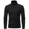 Herr t-skjortor fast färg Turtleneck t-shirt för manlig höst våren avslappnad långärmad grundläggande botten skjorta män slim-fit toppar