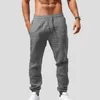Calças masculinas soltas respiráveis calças casuais elásticas alta ascensão cor sólida calças compridas com bolsos calças finas streetwear
