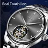 Armbandsur Aesop Real Tourbillon Mekaniska klockor för män Manliga klockor Skeleton Sapphire Watertproof stockproof Business Watch