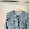 Jackor 2023 Ankomstflickor pojkar denim ruffles rock vår bomull full ärm mode barn rockar 2-8 år ww456