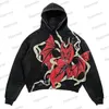 Veuuropeiska och amerikanska trendiga varumärke Original Personlighet Flame Skull Print Retro High Street Loose Long-Sleeved Par Hooded Top 230828