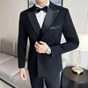 Men's Suits Wedding Dress Color Block Collar Suit Jacket Pants Vest Business Double Breasted Casual Sports 3 Piece Set