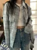 Women's Jackets Korean Vintage Long Sleeve Women Coat 2023 Autumn Fashion Plaid Lady Loose Blue Blazer Casual Turn-down Neck Chic Overcoat