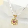 Pendant Necklaces Red Heart Copper Inlay Zircon Stars Imitation Pearl Necklace For Women Gold Color Collar Stainless Steel Clasp