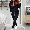 Roupas de ginástica femininas inverno coração impressão com capuz gola bandagem calças de manga comprida terno esportivo roupa de formatura snowboard vestuário