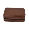 Watch Boxes Portable Zippered Travel Case Holder 4 Compartments Watches Interior Storage Organizer Collection Bag (Brown