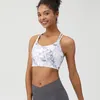 Yoga Outfit Femmes Fitness Sport Soutien-gorge Impression Crop Top High Impact Gilet Cross Dos sans entraînement complet Jogging avec coussin de poitrine