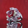 Anelli a grappolo in argento sterling 925 con colori fiore per le donne Trendy metallo intarsiato bianco rosso pietra anello nuziale gioielli di fidanzamento